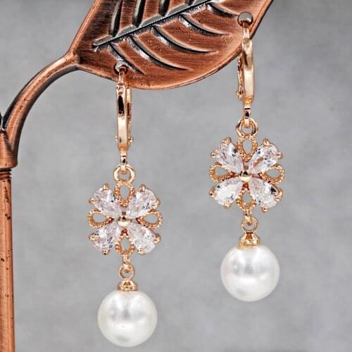 Pendientes mujer moda 2019 Luxury Drop pearl Earrings Women 's earrings Trendy Fashion Gold Earrings white Zircon