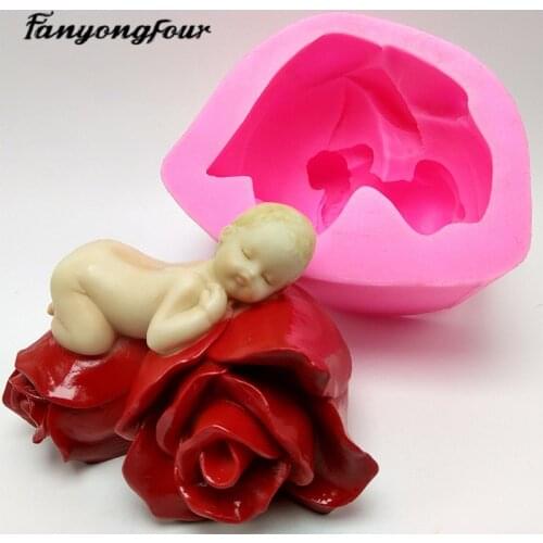 Silicone Mould Cute Rose Baby Fondant Cake Mould Resin Gypsum Chocolate Candle Candy Mould Free Shipping