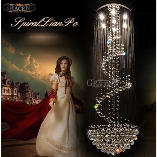 Modern Luxurious Crystal Ceiling Light Fixture Long Spiral Crystal Lustre Ceiling Lamp Staircase Lighting Lobby Foyer Luminaire