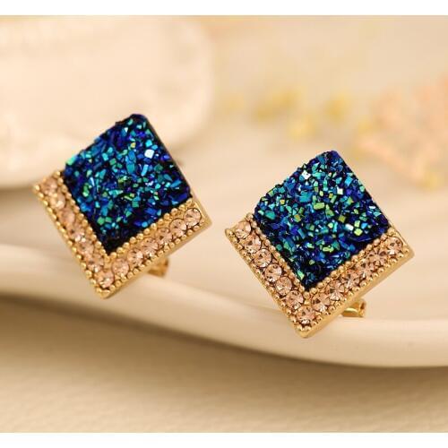 Bright series Square fashion high quality female stud earrings & 2017 hot Gold-color stud earrings