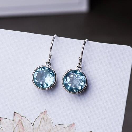 925 Sterling Silver New Blue Crystal AAA Zircon Earrings for Women Lady Friends Gift Prevent Allergy Simple Trendy Long Earring