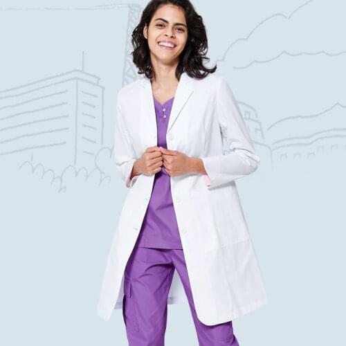 36" Womens Slim-Fit Lab Coats Tailored Consultation Coat Labcoat with Inner Pockets Notched Collar Hospital Work Robe Doctors