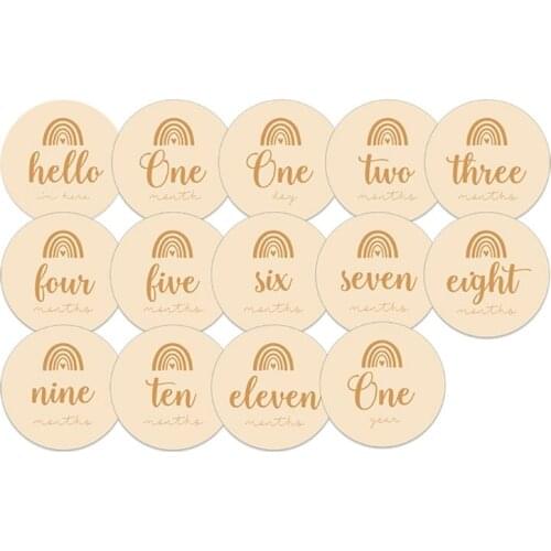 14 Pcs Newborn Milestone Blocks Wooden Commemorative Baby Birth Monthly Recording Cards Infant Photography Props Toy