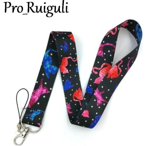 30pcs Colorful Cartoon Cats Keychain Lanyards Id Badge Holder ID Card Pass Mobile Phone Badge Holder Key Strap webbings ribbons