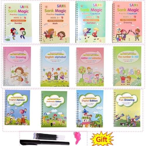 New 4 Books Reusable 3D Magic Exercise Book Children 0-10 Writing Stickers Calligraphy English Numbers Letters Montessori Toy