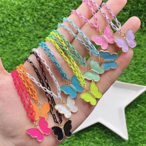 5Pcs 2021 Enamel Butterfly Design Pendant Necklace Korean Style For Women Gift For Party Trendy Jewelry