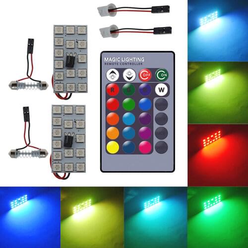 2pcs Car Led T10 RGB 5050 15SMD Bulb BA9S DC 12V Remote Controller RGB Panel Interior Auto Bulb Atmosphere Dome Festoon Adapter