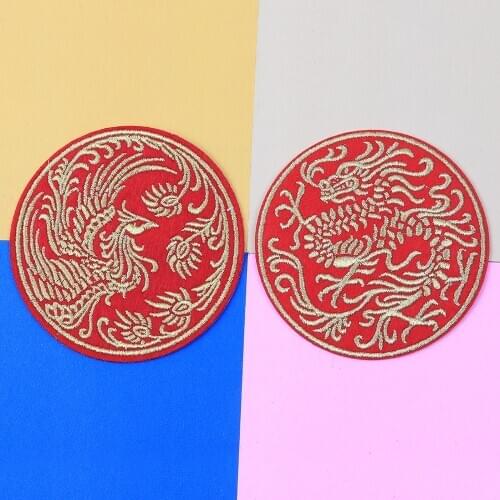 Auspicious animals Chinese dragon and Phoenix Patches wholesale For Clothing Iron On Embroidered Badges Clothing accessories