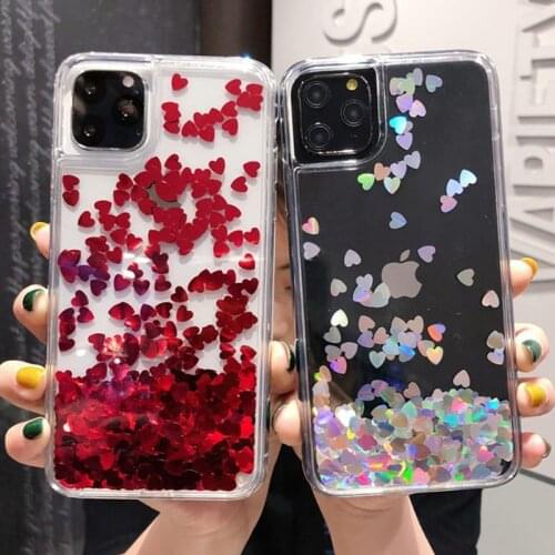 Love heart Sequins quicksand Case for iphone 12 Pro 11 Pro MAX XS Max XR X 8 7 6 Plus Shining Dynamic liquid glitter Phone Cover