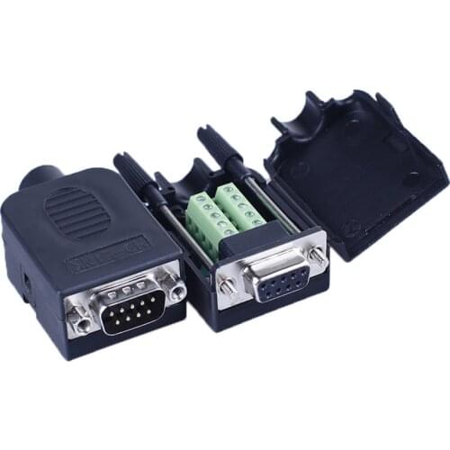 DB9 serial COM transfer-free solder terminals RS232 connector housing 422 DR9 nine pinhole plate 485 male and female head Black