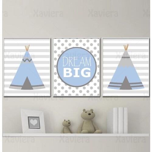 Kid Nursery Canvas Painting Poster and Print Mediterranean Style Cartoon Tent Big Dream Simple Home Decoration Baby Room Decor