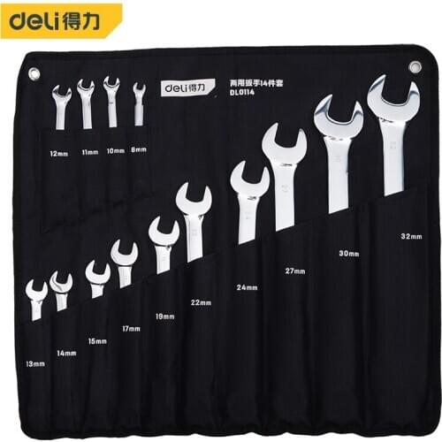 Deli A Set of 10 Pcs 8-22mm Ratcheting Box Combination Popular Wrenches for Car Repair Ring Spanner Mirror Reflection Hand Tools
