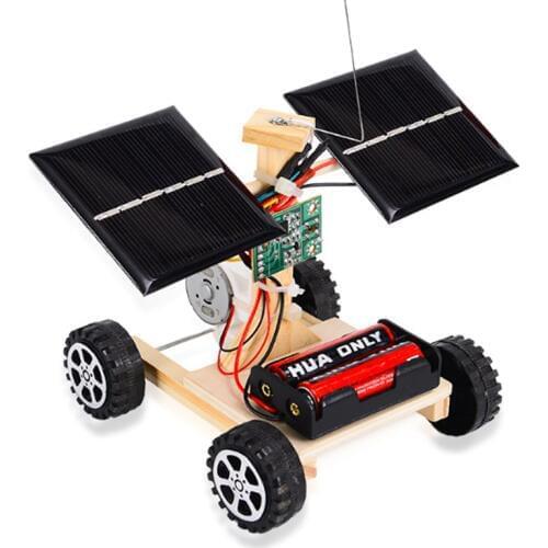 DIY Mini Solar Wireless Remote Control Car Toy Science Educational Toy Assembly RC Toys Wooden Car Vehicle Model For Kids