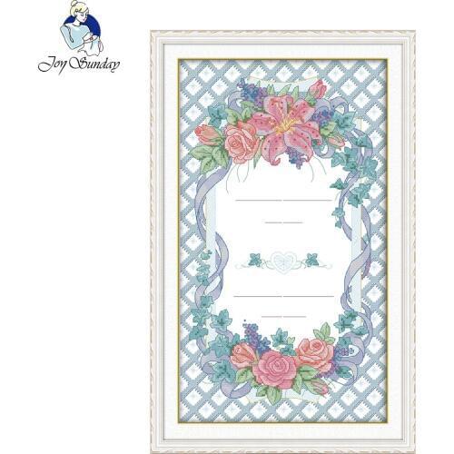 Joy Sunday flower style Marriage certificate easy cross stitch kits embroidery printed for 14ct or 11ct