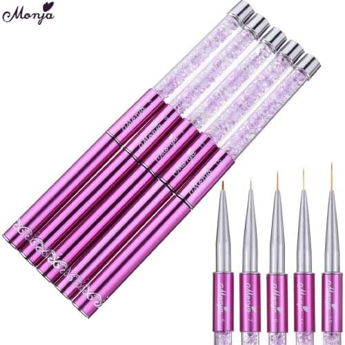 Monja 5/7/9/11/15mm Nail Art Rhinestone Acrylic Liner Brush French Lines Stripes Flower Grid Painting Drawing Pen Manicure Tools