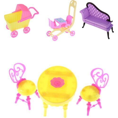 Carriage Stroller Trolley Shopping Cart Table Chairs Dinner Table Chair Sofa Dollhouse Furniture Dolls Accessories Kids Gifts
