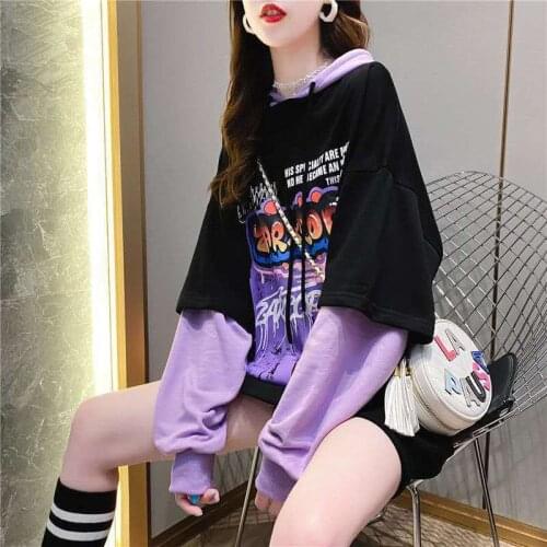 Korean Retro version of loose fake twopiece Gothic zipper hoodie couple trend Harajuku punk boy clothing sweatshirt women Hoodie