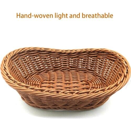 Bread Basket Plastic Long Woven Tabletop Food Serving Basket Restaurant Serving Display Baskets For Fruit Vegetables