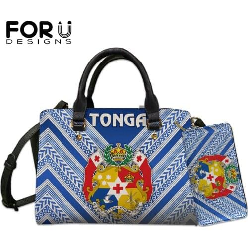 FORUDESIGNS 2021 Hot Sale Womens Top Handle Bag And Wallet 2Pcs Mate Ma'a Tonga Polynesian 3D Printing Ladies Casual Totes Bags