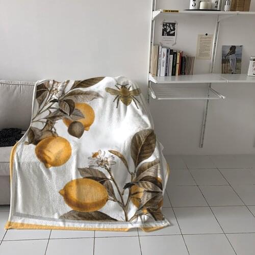 Lemon Bee Retro Throw Blanket for Sofa Warm Blanket on Bed Home Bedspread Travel Fleece Blanket