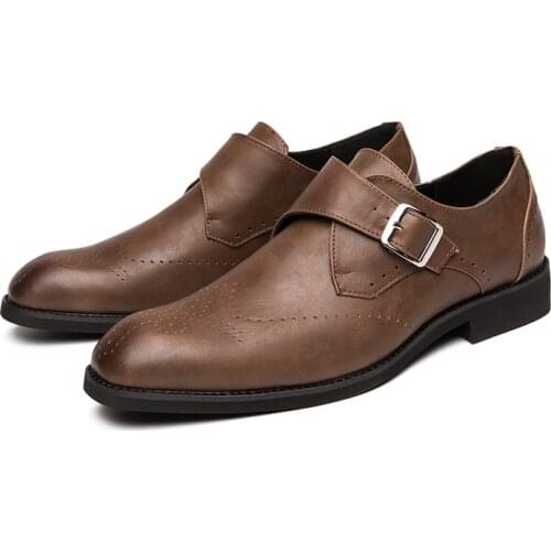 Misalwa Buckle Strap Leather Men Shoes Italian Stylish Big Size 38-46 Vintage Mens Dress Shoes Gents Outfit Square Toe Oxfords