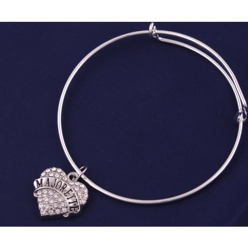 Fashion Design Engraved Letter Heart Shape Charm MAJORETTE MARINES FAITH DAD NAVY WIFE Letter Crystal Bangle