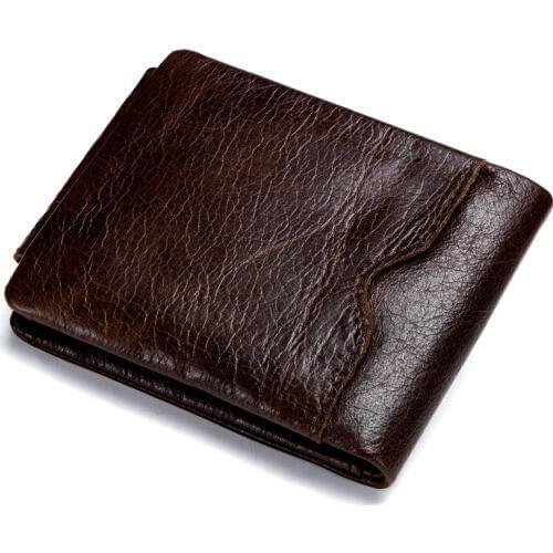 Tri-fold Mens Wallet Genuine Leather Cross Short Wallet Card Holder Coin Purses Small Male Wallets Retro Crazy Horse Leather