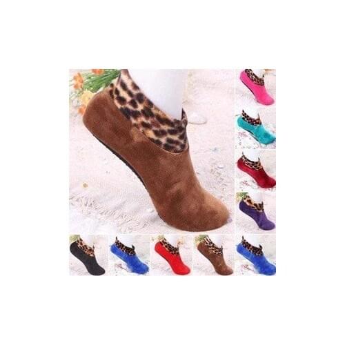 Floor Non-slip Thermal Socks Adult Leopard Slip-resistant Floor Socks Women Thermal Plus Double Velvet Thickening Non-slip