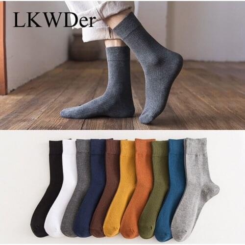 LKWDer 5 Pairs Winter Mens Warm Socks For Men Hot Sale New Autumn Colorful High Quality Double Needle Casual Sports Cotton Socks