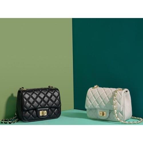 The New Bag Genuine Leather 2021 Fashionable Packet Women Head Layer Cowhide Leather Handbag Diamond Lattice Shoulder Bags