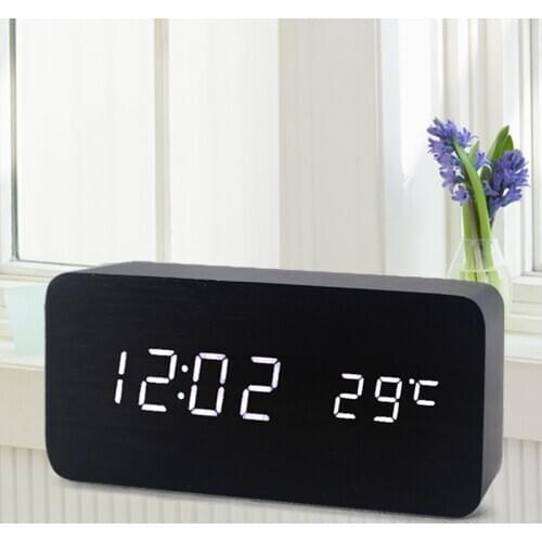 2018 New Digital LED Alarm Clock Sound Control Wooden Despertador Desktop Clock USB/AAA Powered Temperature Display Hours