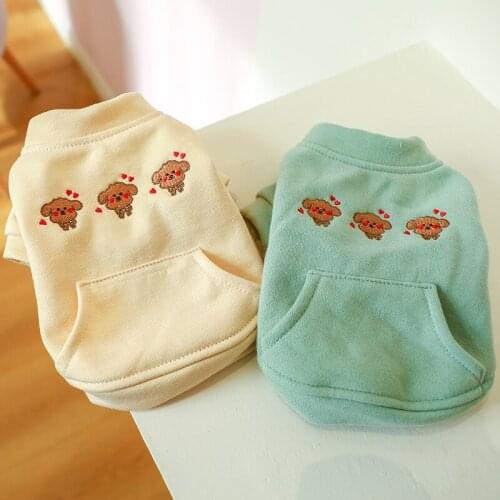 Dog Clothes Winter Dog Hoodie Warm Cat Sweater Embroidered Bear Patten Dog Cat Clothes Pocket Bow french bulldog clothes