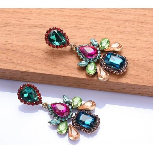 Wholesale Elegant Multi-color Rhinestone Drop Earrings Crystal Pendant Dangle Earrings For Women Party Jewelry