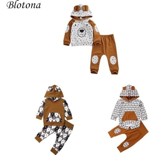 Blotona Autumn Winter Kids Baby Girl Boy Clothes Set 2Pcs Long Sleeve Hooded Cartoon Bears Print Sweatshirt Tops+Pants Tracksuit