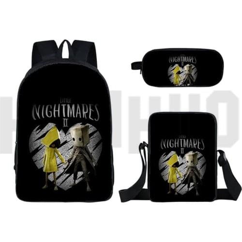 3 Pcs Set 16 Inch Anime Little Nightmares 2 Backpack 3D Printed Game Travel Bookbag Bagpack School Bag Pencil Case Mini Backpack