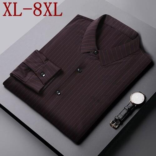 8XL 7XL 6XL 2021 New Autumn Business Striped Shirt Men Casual Oversized Loose Mens Shirts High Quality Social Male Dress Shirts