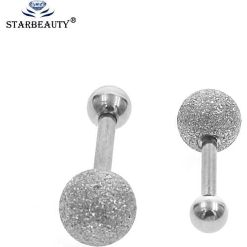 2pcs 1.2*6mm+4/5mm Helix Piercing Silver Color Scrub stud earring helix Daith Piercing tragus barbellearring