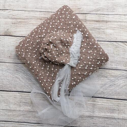 150*150cm Knit Bobble Wraps +Matched Hair Accessories Baby Girl Hats Lacework Headbands for Newborn Baby Photography Props