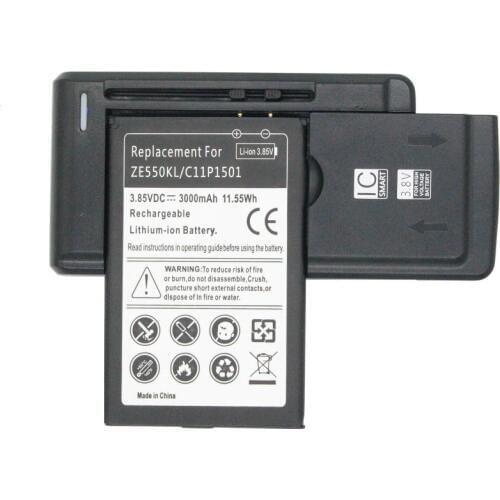 3000mAh C11P1501 Replacement Battery + Universal Charger For Asus Zenfone 2 Laser Zenfone2 Laser ZE601KL Selfie ZE550KL ZD551KL
