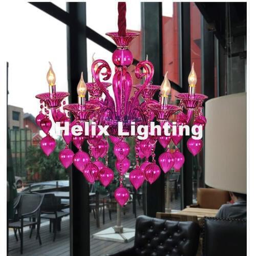 Modern 8L Colorful Chandelier Lamps For Coffee Shop Wedding Bar Blue Purple Red Yellow Glass Ball Lamp Modern LED Chandelier