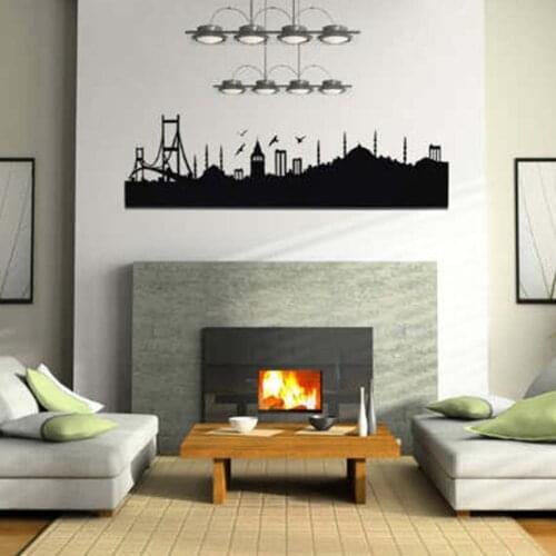 İstanbul Siluetli Metal Led Işıklı Dekoratif Duvar Panosu, İstanbul Figürlü Duvar Panosu (Siyah)