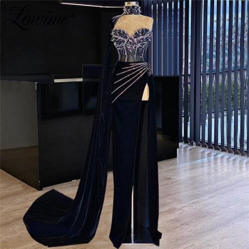 Navy Blue One Shoulder Long Party Dress Sequin Beaded Mermaid Prom Dresses 2021 Robe De Soirée De Mariage African Evening Gowns