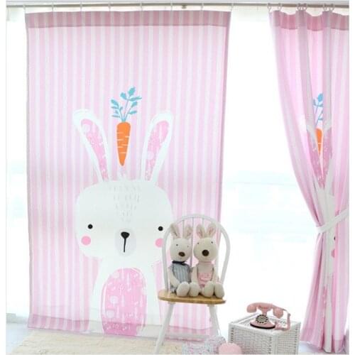 Cartoon Printed Fabric Finished Curtain Pink Rabbit Living Room ChildrenS Bedroom Window Curtains Customized