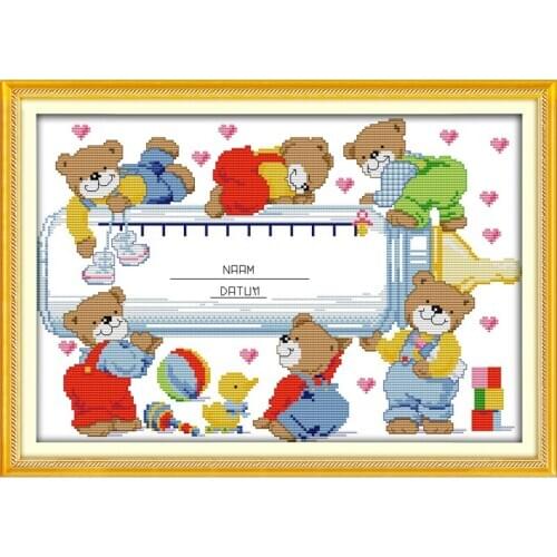 Everlasting Love Little Bear Growth Record Chinese Cross Stitch Kits Ecological Cotton 11CT 14CT DIY Gift Christmas Decoration