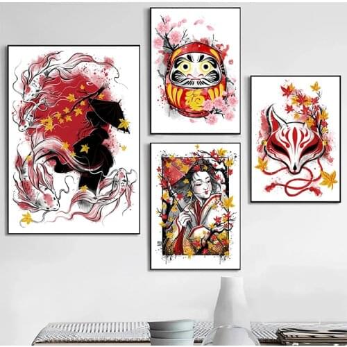 Japanese Anime Canvas Painting Plum Cat Fox Posters and Prints Print Mural Pictures Childrens Room Home Wall Decoration Cuadros