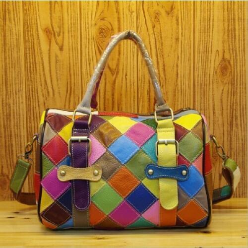 Women Casual Tote Travel Business Bag Genuine Leather 2019 New Big Female Vintage Lady Office Handbags Patchwork Colorful Bags