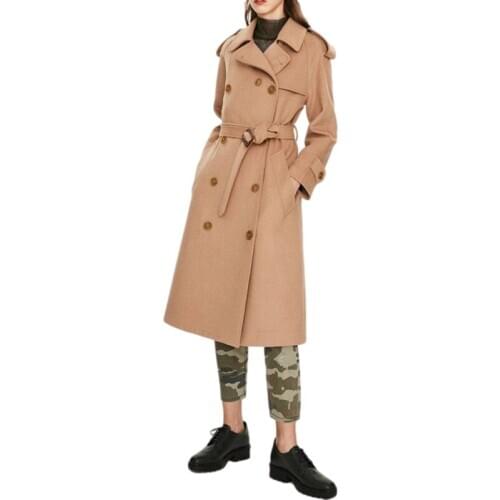 New Classic Double Breasted Long Wool Coat Women 2021 New Autumn Winter Slim Belted Overcoat Camel Female Outerwear Clothes