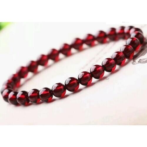 100% Natural Wine Red Garnet Women Best Gift Beads Link Chain Bracelet 6MM