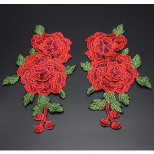 2Pcs Rose Embroidered Sewing On Patch Flower Patch Stickers For Clothes Badge Sewing Fabric Applique Supplies
