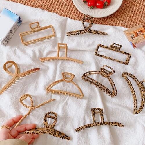 2021 New Vintage Leopard Square Wood Grain Hair Claws Geometric Hairpins Crabs For Women Hair Accessories Barrettes